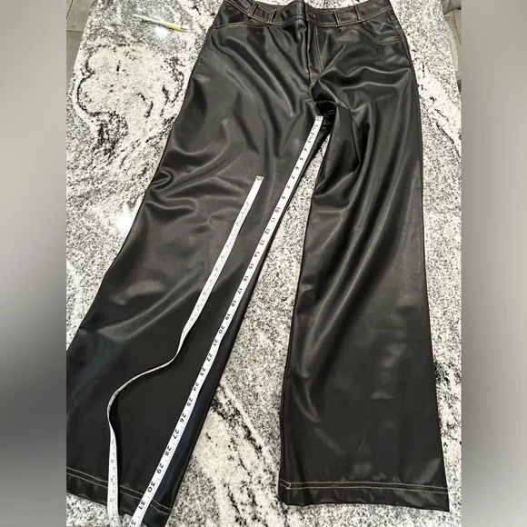 14- NWT XXL Zara | Faux Leather Contrast Stitching Pants black, tan stitching - Picture 3 of 13